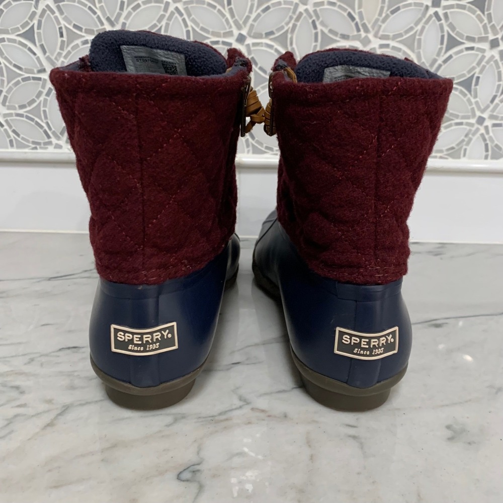 Sperry Women's Saltwater Duck Boots Quilted Wool‎ Burgundy Navy STS97568F Size 8 - Picture 4 of 12